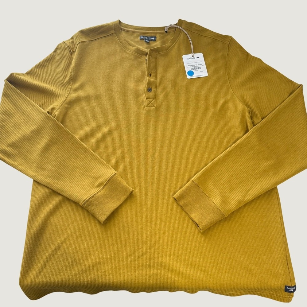 Toad&Co Long Sleeve Ribbed Henley Shirt Mens XL Yellow-Gold Organic Cotton Blend